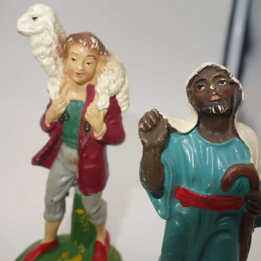 Vintage Signed Nativity Scene Figures 9 Piece Set Chalkware Made in Italy - Picture 9 of 12